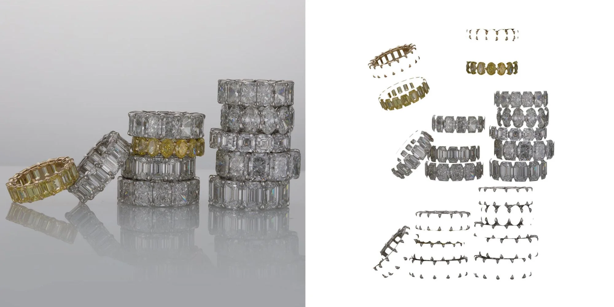Examples of multiple clipping path service categories for product images including simple, medium, and complex editing levels