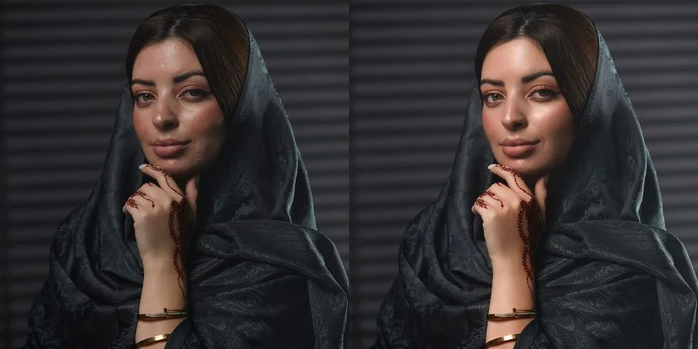 Model photo retouched for ecommerce